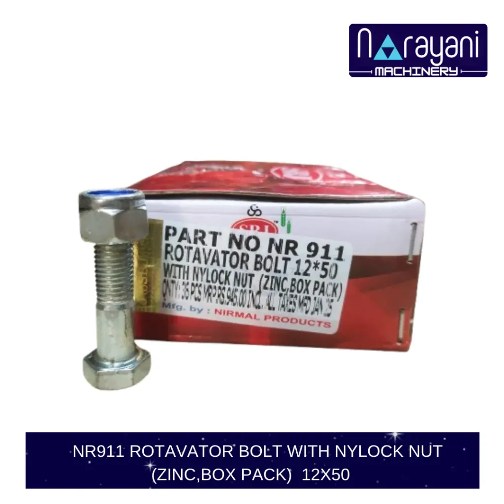 ROTAVATOR BOLT WITH NYLOCK NUT (ZINC,BOX PACK) 12X50