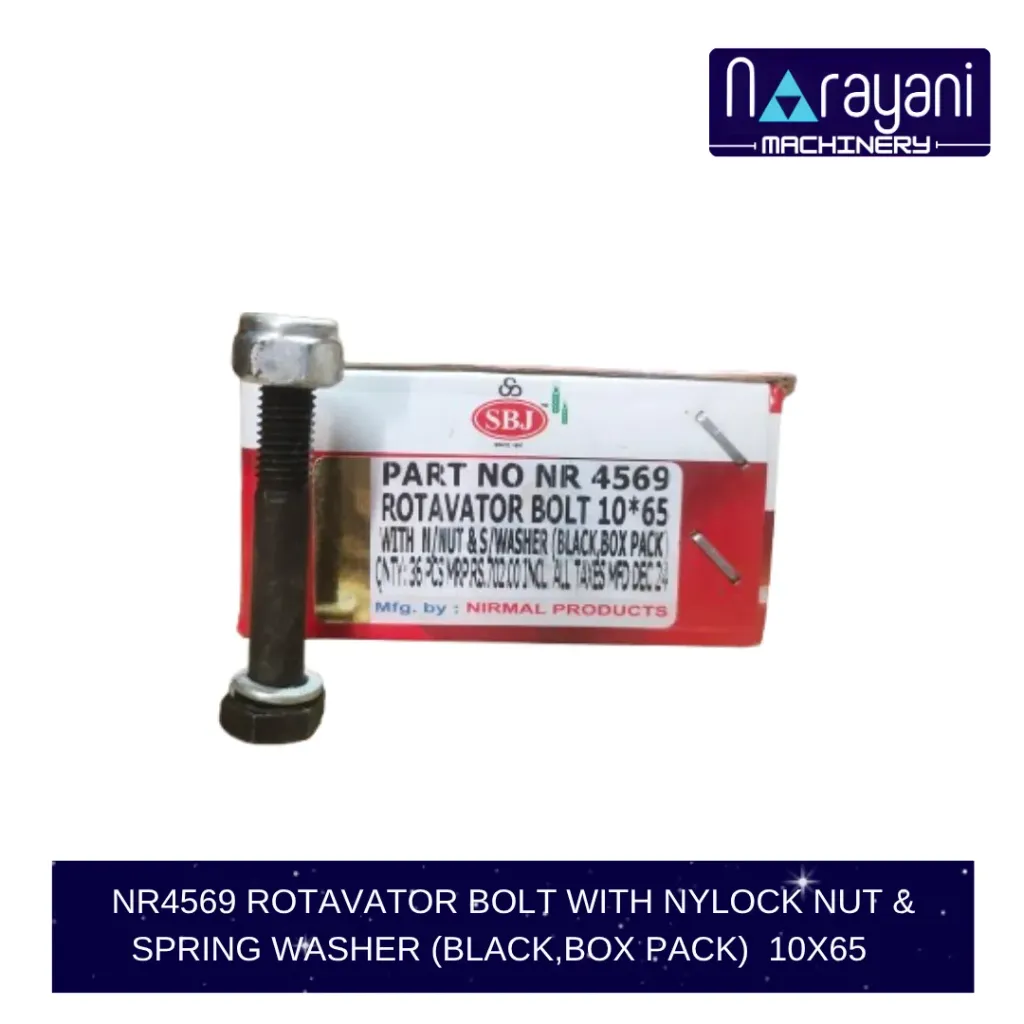 ROTAVATOR BOLT WITH NYLOCK NUT & SPRING WASHER (BLACK,BOX PACK)  10X65   