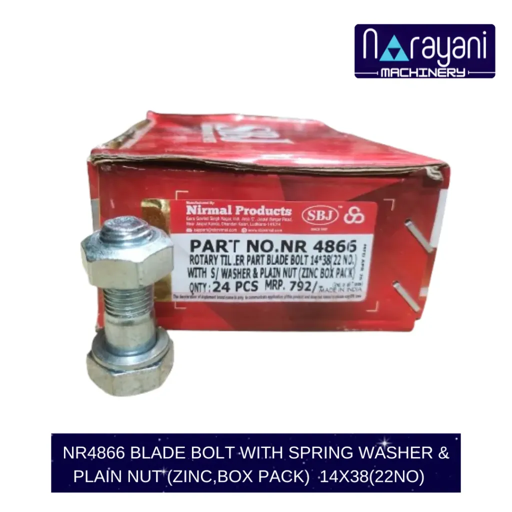 BLADE BOLT WITH SPRING WASHER & PLAIN NUT (ZINC,BOX PACK)  14X38(22NO)   